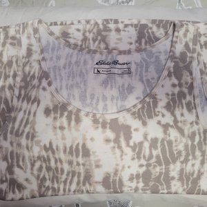 Eddie Bauer Taupe/White Print Ribbed Sleeveless Tank Top Size S EUC